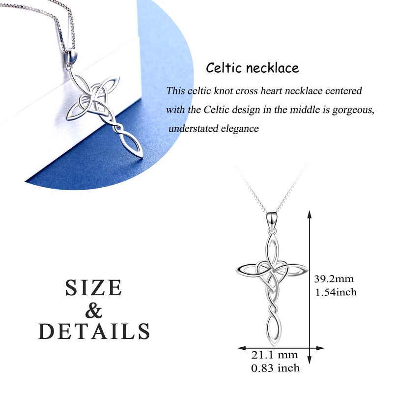 LUHE Womens Cross Necklace Gifts Sterling Silver Religious Irish Infinity Love Heart Irish Celtics Necklace Jewelry Mothers Day Birthday Gifts for Women - Image 3